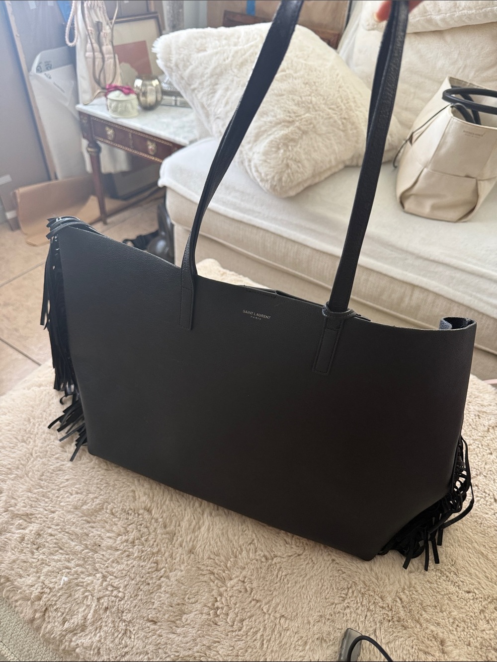 Yves Saint Laurent Black Leather Fringe Tote